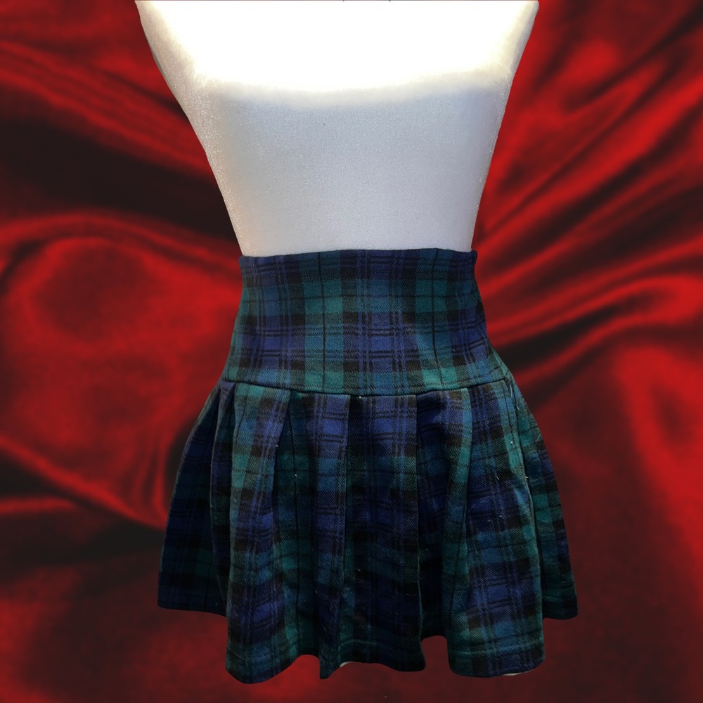 Green and blue tartan skirt